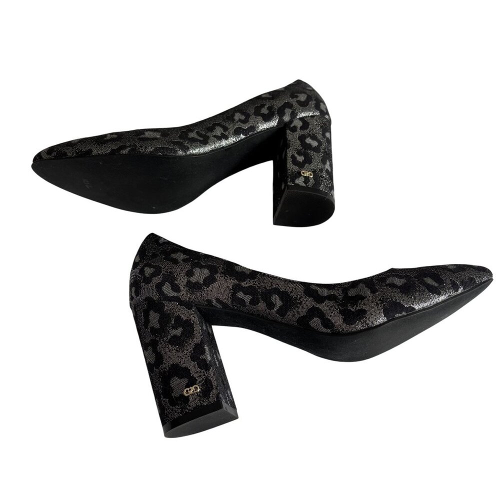 Cole Haan Leopard Print Chunky Heel Pumps Size 8.5 Black/Silver - Picture 4 of 11